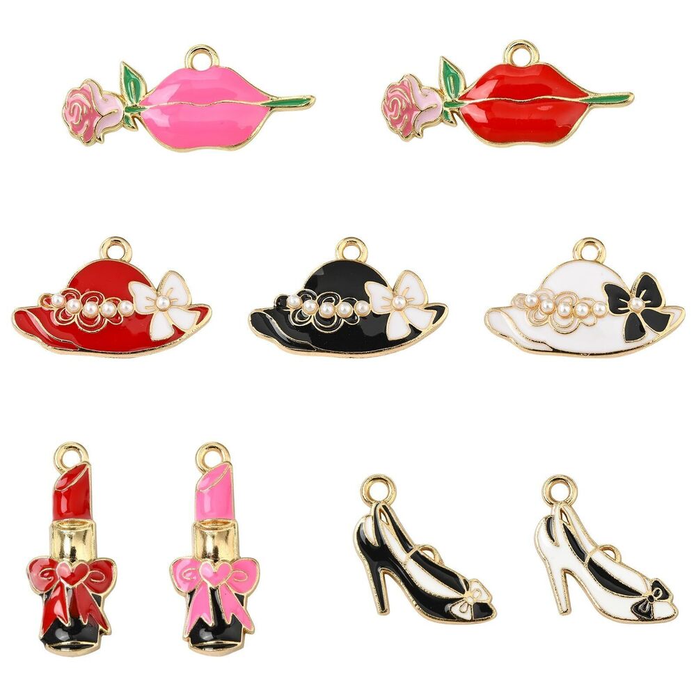 6029 45 pcs 9 Styles Dress Up Theme Alloy Enamel Charms Lipstick Hat High